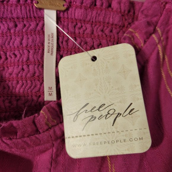 NWT Free People Seratonin Smocked Blouse Striped Raspberry Sherbert Size Medium - Picture 10 of 14